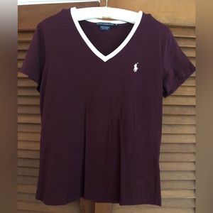 Ralph Lauren Sport maroon v-neck tee size medium
